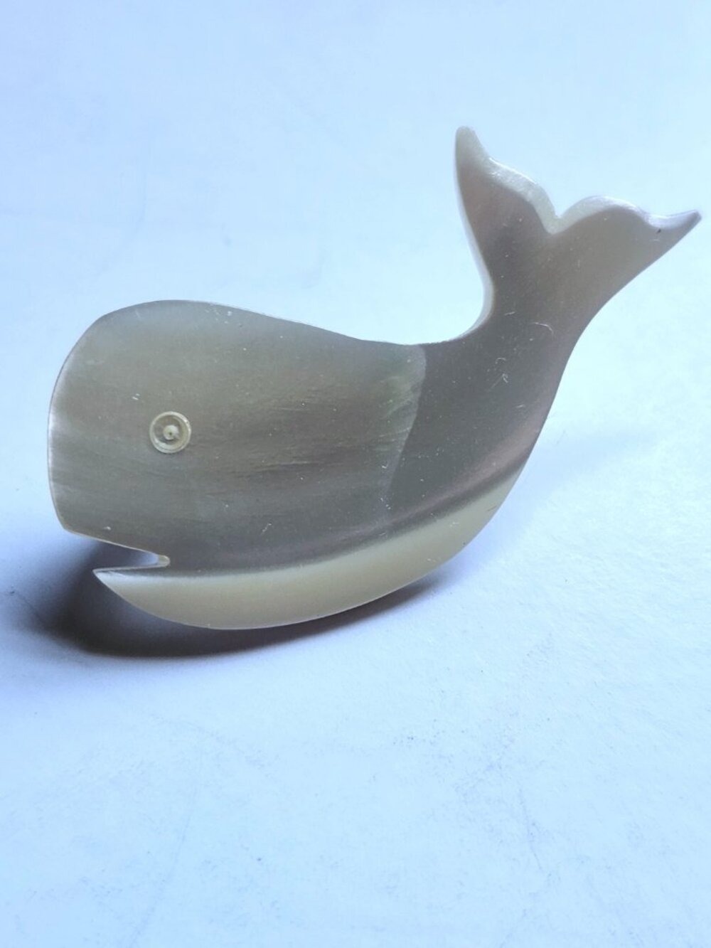 Vintage Mother of Pearl Carved Whale Brooch Pin 1.5” Iridescent Shell Lapel